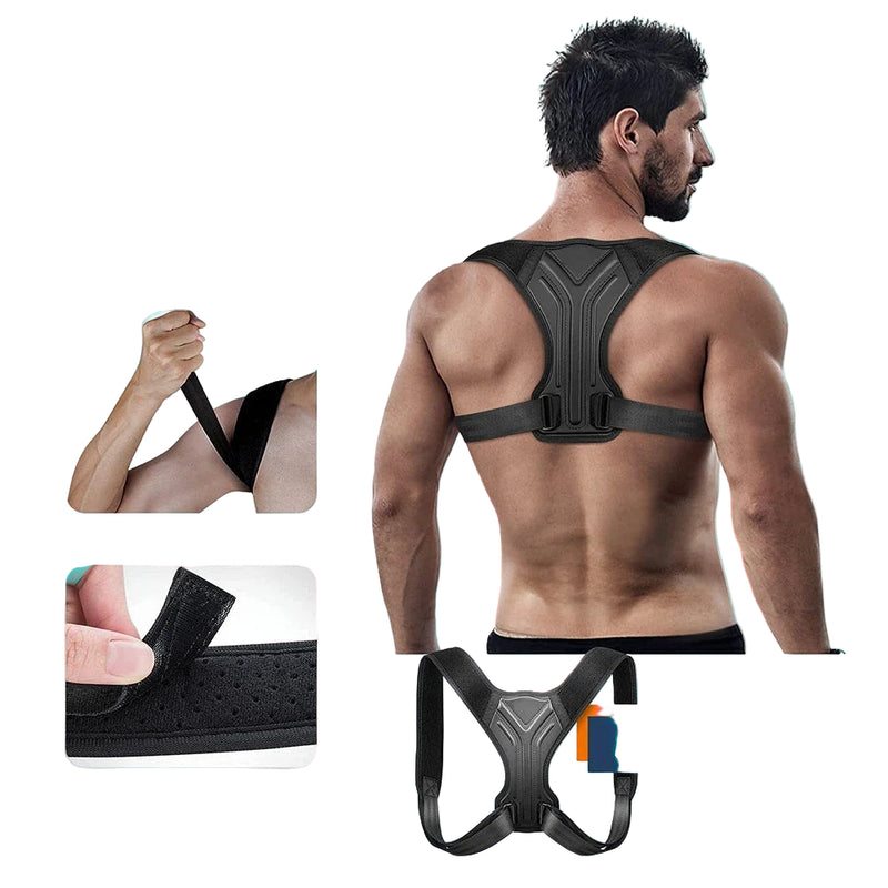Cinto corretor de postura ajustável para costas, ombros e clavículas, com suporte para remodelar o corpo.
