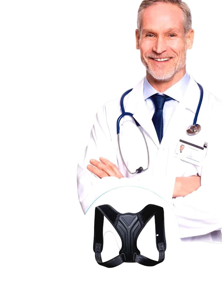 Cinto corretor de postura ajustável para costas, ombros e clavículas, com suporte para remodelar o corpo.
