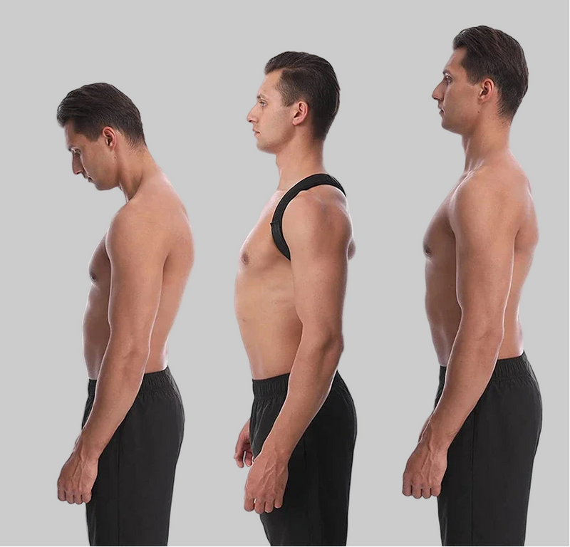 Cinto corretor de postura ajustável para costas, ombros e clavículas, com suporte para remodelar o corpo.